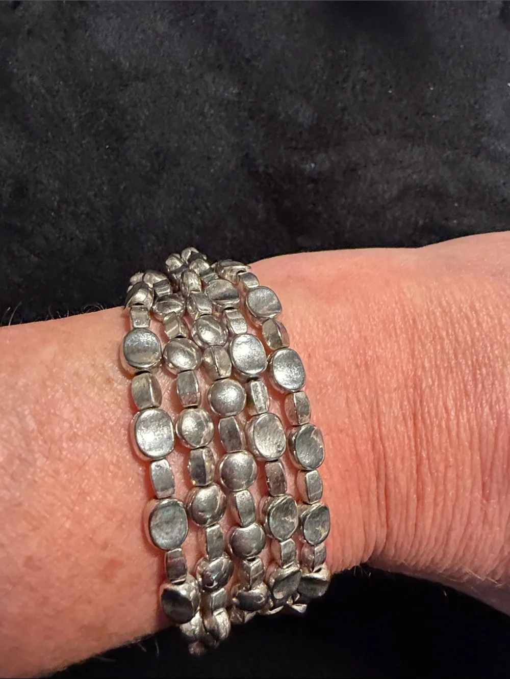 Chico’s Silver Tone Multi Strand Beaded Bracelets Set of 2